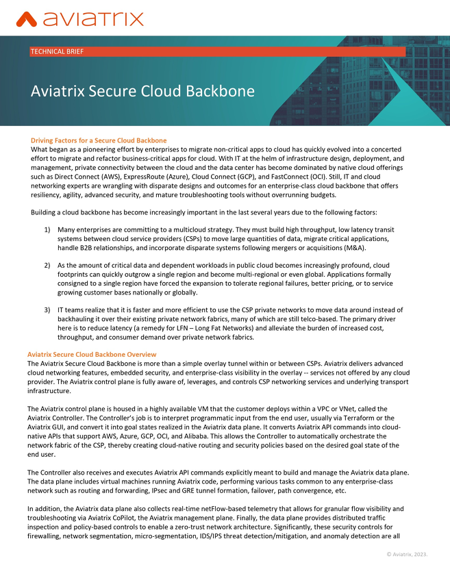 Aviatrix Secure Cloud Network Backbone WP
