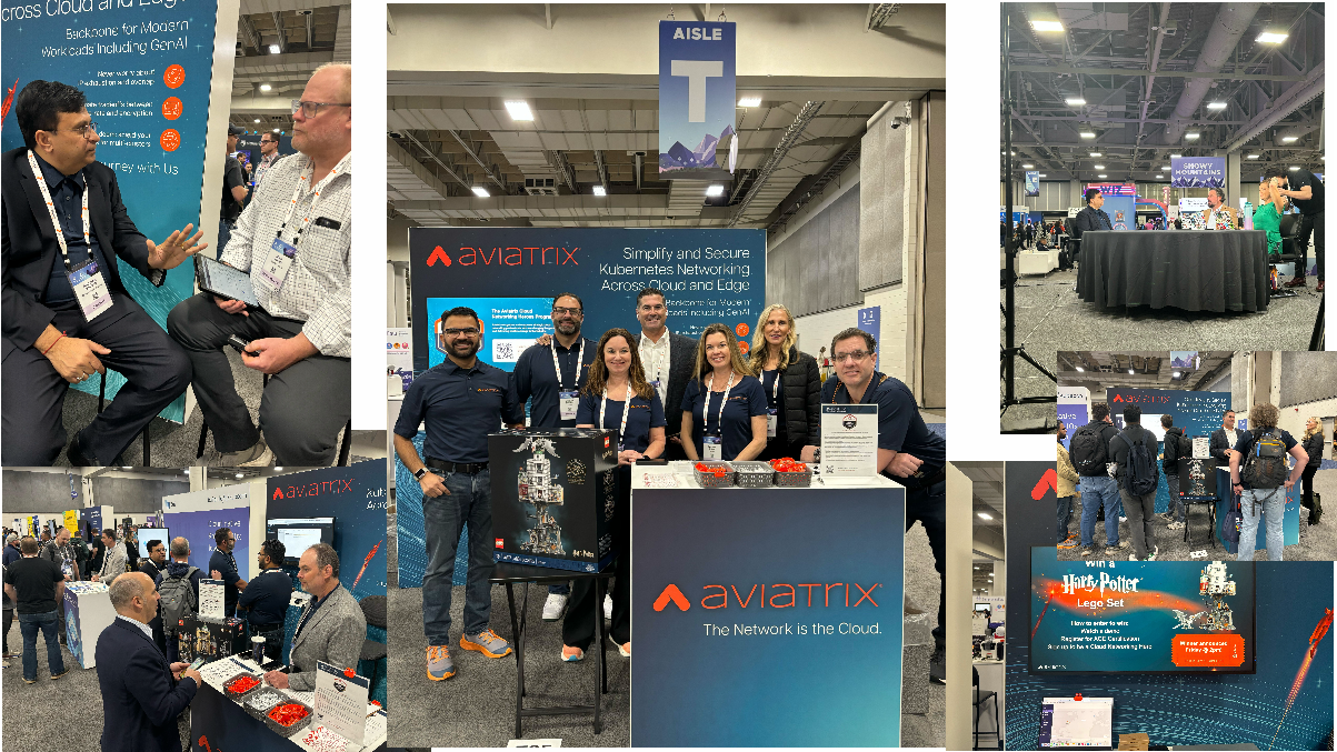 Collage of photos from Aviatrix's KubeCon 2024